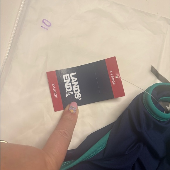 Lands' End Lined Scoop Neck One-Piece Swimsuit Navy/Green Athletic Size XL New - Picture 5 of 6